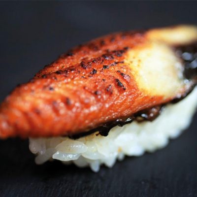 Cooked eel nigiri with sweet sauce on top