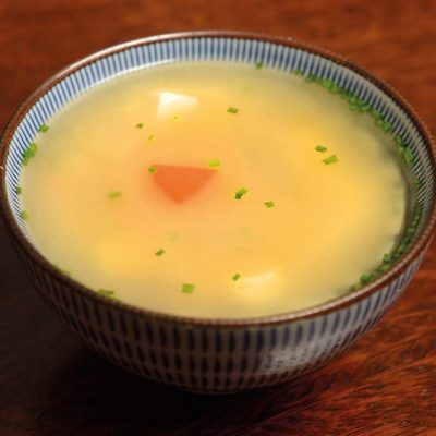 Miso soup with tofu, carrot and onion
