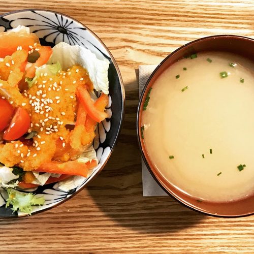 miso and salad